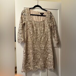 White House Black Market beige lace cocktail dress size 4